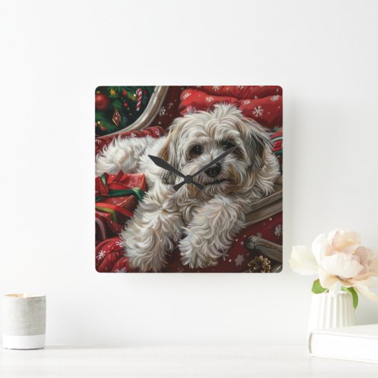 Havanese Hond Kerstfeest Vierkante Klok (Huis)