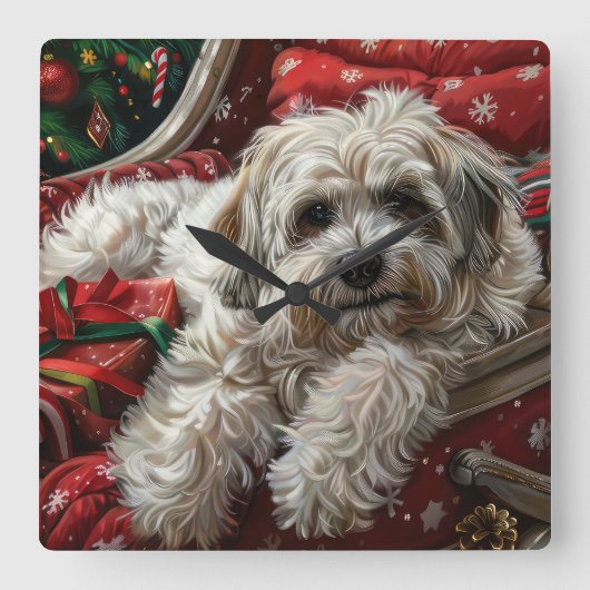 Havanese Hond Kerstfeest Vierkante Klok (Voorkant)