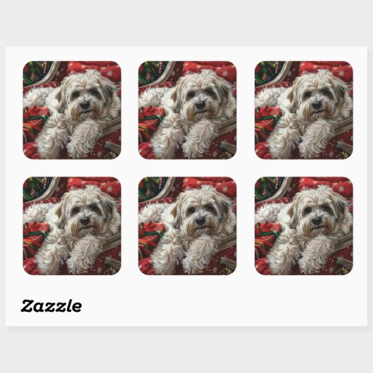 Havanese Hond Kerstfeest Vierkante Sticker (Vel)