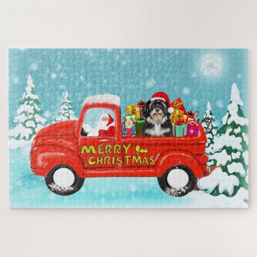 Havanese Hond Kerstman Santa Bezorgtruck Legpuzzel (Horizontaal)