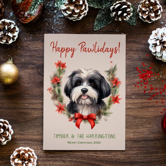 Havanese Hond Kerstmis Gelukkige Pawholidays Feestdagenkaart