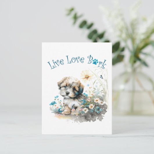 Havanese Hond Mam Bloemen Briefkaart (Staand voorkant)