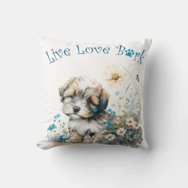 Havanese Hond Mam Bloemen Kussen (Voorkant)