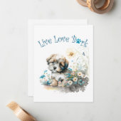 Havanese Hond Mam Bloemen Notitiekaartje (Voorkant / Achterkant in situ)
