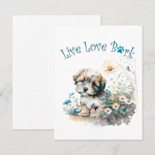 Havanese Hond Mam Bloemen Notitiekaartje (Voorkant / Achterkant)