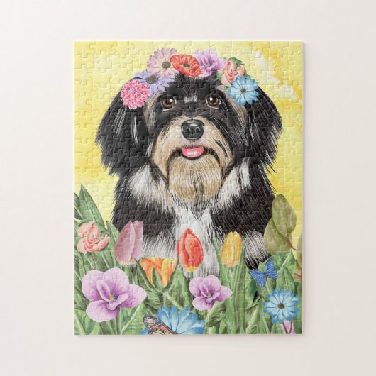Havanese hond met Flowers Spring Legpuzzel (Verticaal)