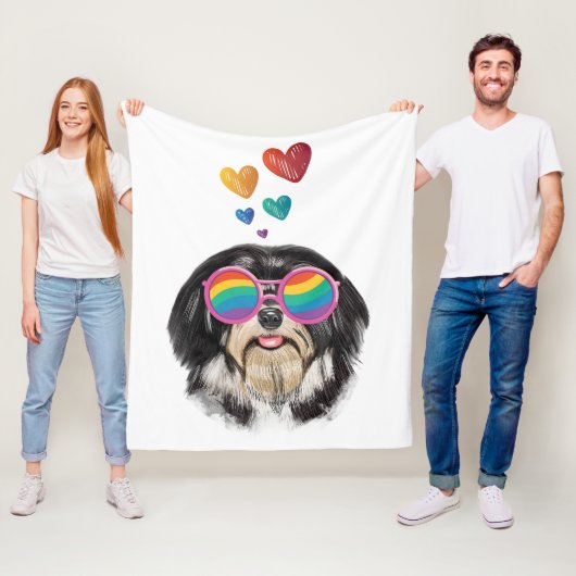 Havanese hond met harten Valentijnsdag Fleece Deken (In situ)