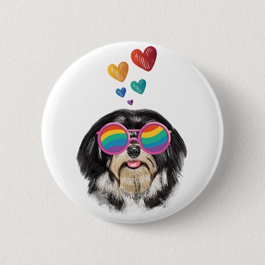 Havanese Hond met Hartjes Valentijnsdag  Ronde Button 5,7 Cm (Voorkant)