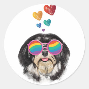 Havanese Hond met Hartjes Valentijnsdag  Ronde Sticker
