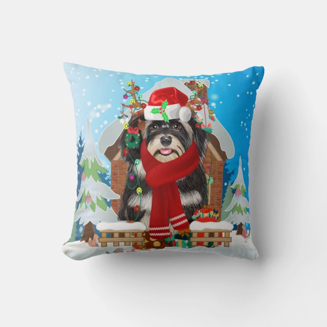 Havanese hond met kerstcadeaus kussen (Voorkant)