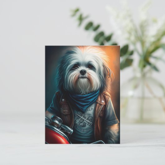 Havanese hond op digitaal fietsenschilderij briefkaart (Staand voorkant)