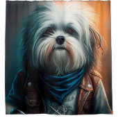 Havanese hond op digitaal fietsenschilderij douchegordijn (Voorkant)