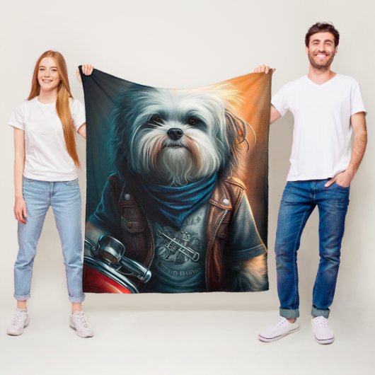 Havanese hond op digitaal fietsenschilderij fleece deken (In situ)