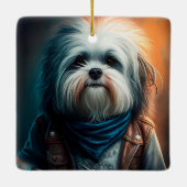 Havanese hond op digitaal fietsenschilderij keramisch ornament (Achterkant)