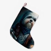 Havanese hond op digitaal fietsenschilderij kleine kerstsok (Voorkant (Hangend))