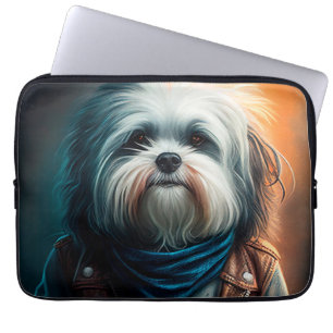 Havanese hond op digitaal fietsenschilderij laptop sleeve