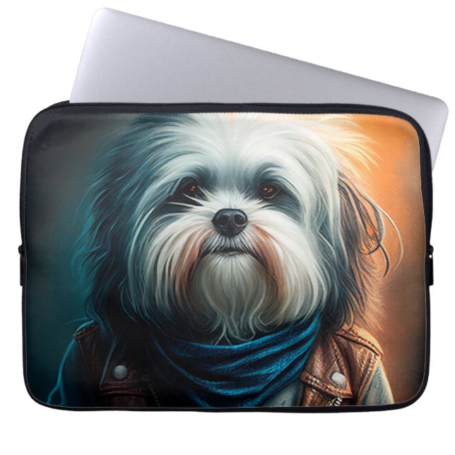 Havanese hond op digitaal fietsenschilderij laptop sleeve (Voorkant)