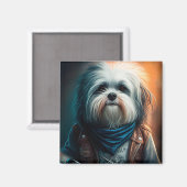 Havanese hond op digitaal fietsenschilderij magneet (Voorkant / Achterkant)