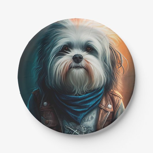 Havanese hond op digitaal fietsenschilderij papieren bordje (Voorkant)