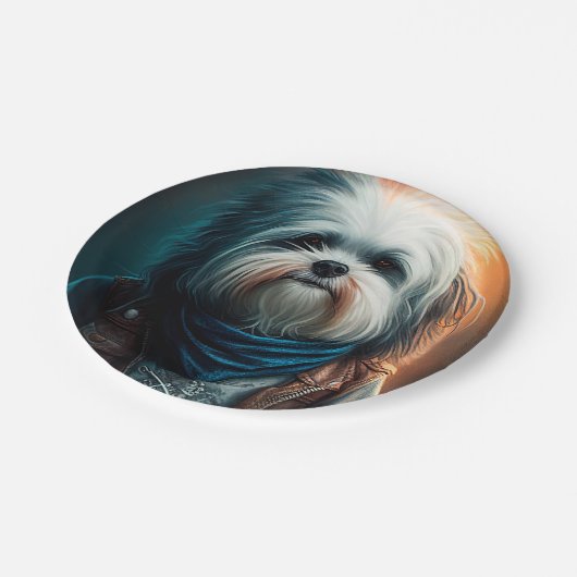 Havanese hond op digitaal fietsenschilderij papieren bordje (Gekanteld)