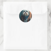 Havanese hond op digitaal fietsenschilderij ronde sticker (Tas)