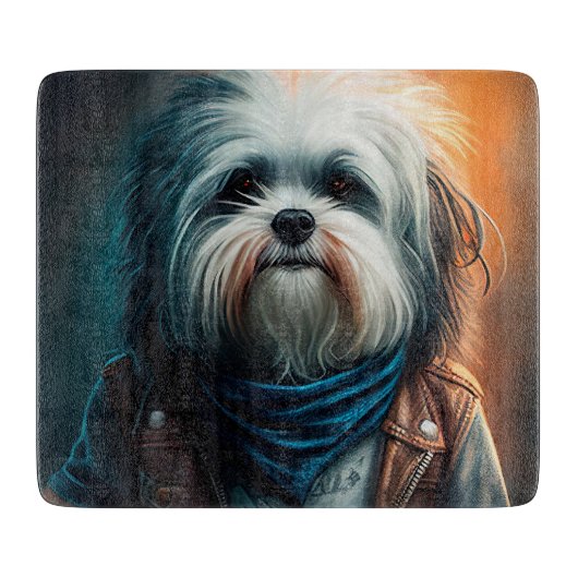 Havanese hond op digitaal fietsenschilderij snijplank (Voorkant)