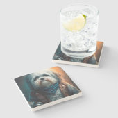 Havanese hond op digitaal fietsenschilderij stenen onderzetter (Zijkant)