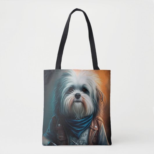 Havanese hond op digitaal fietsenschilderij tote bag (Voorkant)