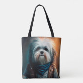 Havanese hond op digitaal fietsenschilderij tote bag (Achterkant)