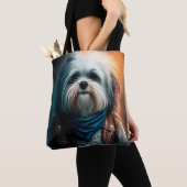 Havanese hond op digitaal fietsenschilderij tote bag (Dichtbij)