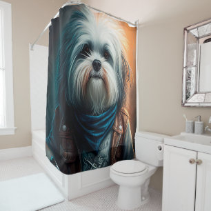 Havanese hond op fiets digitaal schilderij douchegordijn