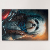 Havanese hond op fiets digitaal schilderij legpuzzel (Horizontaal)