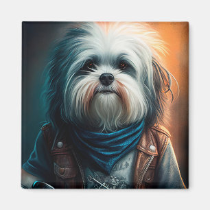 Havanese hond op fiets digitaal schilderij magneet