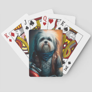 Havanese hond op fiets digitaal schilderij pokerkaarten