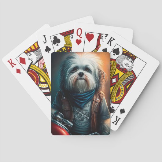 Havanese hond op fiets digitaal schilderij pokerkaarten (Achterkant)