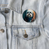 Havanese hond op fiets digitaal schilderij ronde button 5,7 cm (In situ)