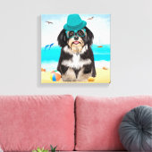 Havanese hond op het strand canvas afdruk (Insitu (Woonkamer))