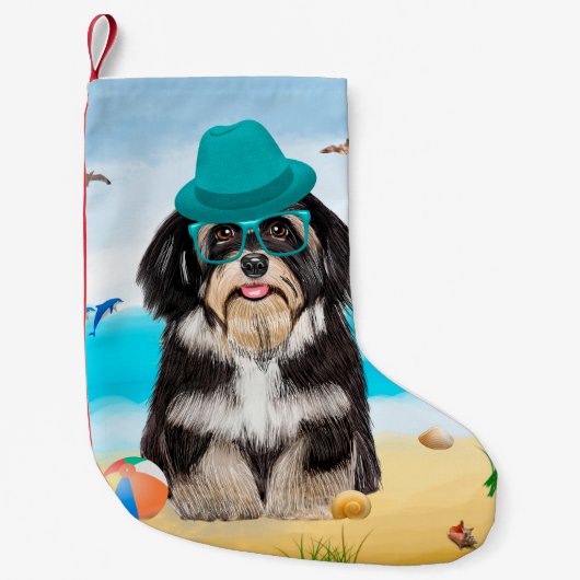 Havanese hond op het strand kleine kerstsok (Voorkant)