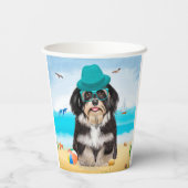Havanese hond op het strand papieren bekers (Achterkant)