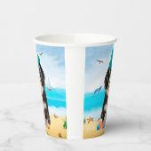 Havanese hond op het strand papieren bekers (Links)