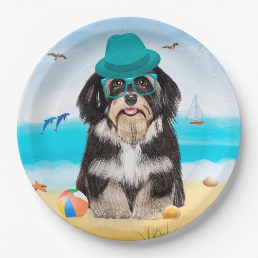 Havanese hond op het strand papieren bordje (Voorkant)