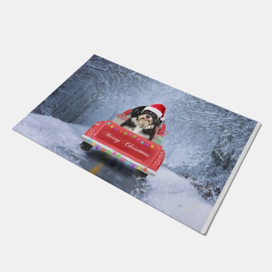 Havanese hond op sneeuw in kerstmis deurmat (Schuin)