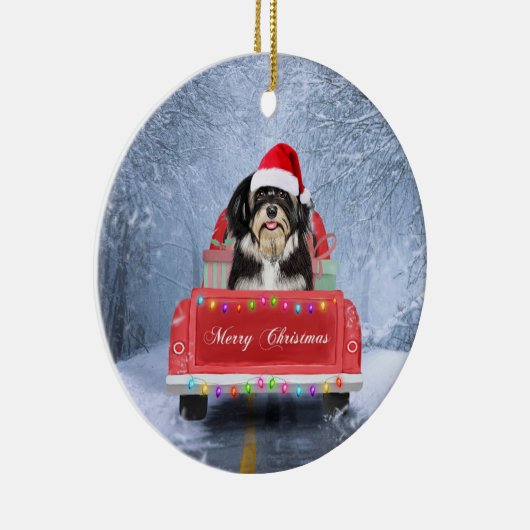 Havanese hond op sneeuw in kerstmis keramisch ornament (Rechts)