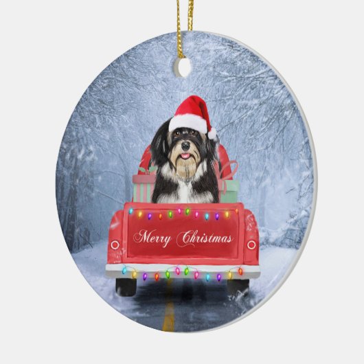 Havanese hond op sneeuw in kerstmis keramisch ornament (Links)