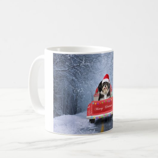 Havanese hond op sneeuw in kerstmis koffiemok (Voorkant links)