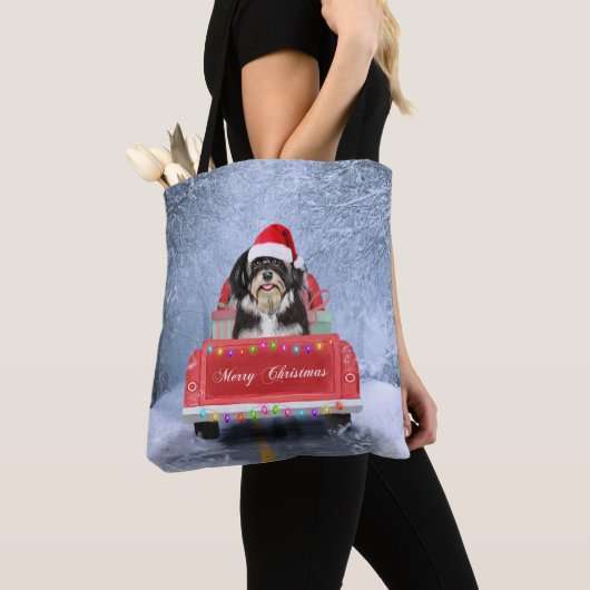 Havanese hond op sneeuw in kerstmis tote bag (Dichtbij)