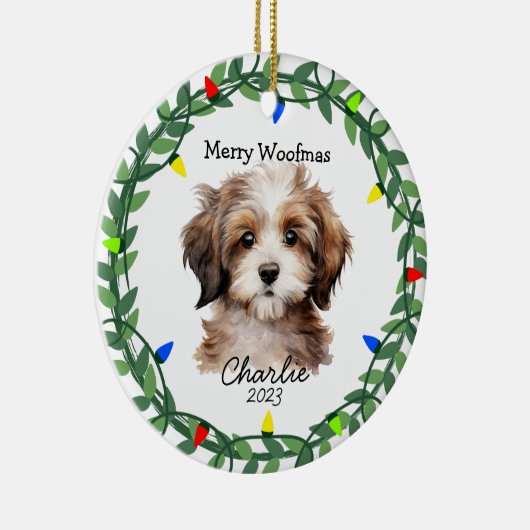 Havanese Hond/Puppy Schattig Kerstornament Keramisch Ornament (Rechts)