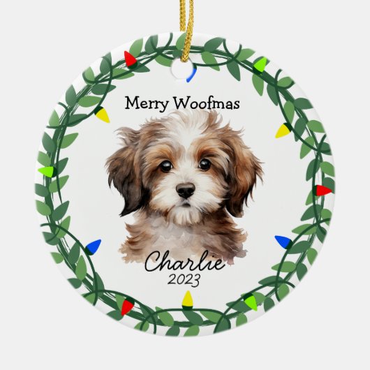 Havanese Hond/Puppy Schattig Kerstornament Keramisch Ornament (Voorkant)