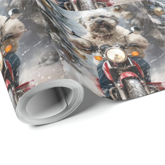Havanese Hond Rijden Motorfiets Kerstmis Cadeaupapier (Rol Hoek)