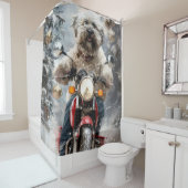 Havanese Hond Rijden Motorfiets Kerstmis Douchegordijn (In situ)